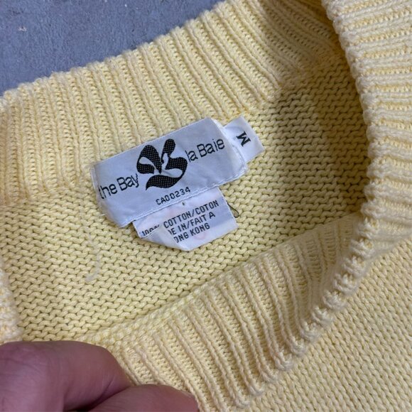 Vintage Hudsons Bay Yellow Cotton Knit Sweater Crewneck Medium - Picture 5 of 5